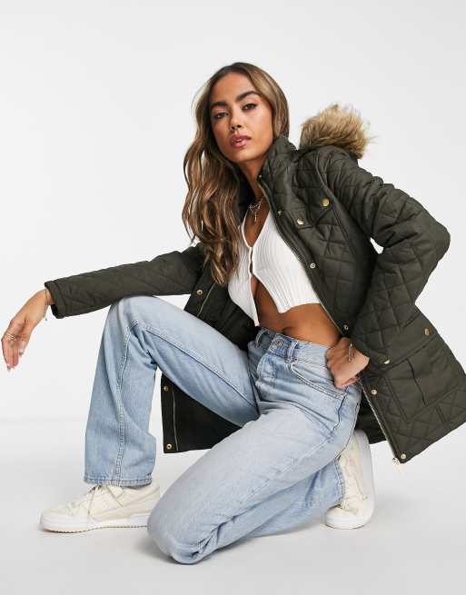 Brave Soul Mali Parka in Khaki mit Rautenstepp ASOS