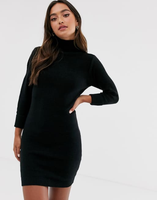 Brave Soul mandy roll neck jumper dress in black | ASOS