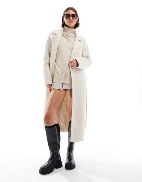Brave Soul - Manteau ceinturé élégant en bouclé - Crème - view 1