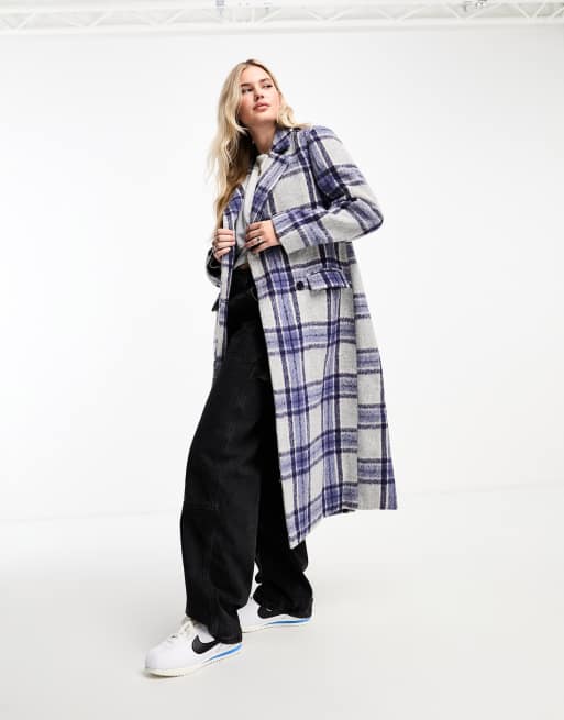 Brave Soul - Manteau habillé à double boutonnage et motif carreaux - Bleu