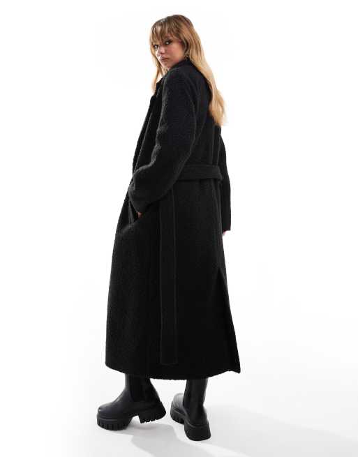 Brave Soul - Manteau long en bouclé avec ceinture - Noir, 4 de 4