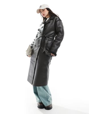 Brave Soul - Manteau long en imitation shearling - Marron - view 1
