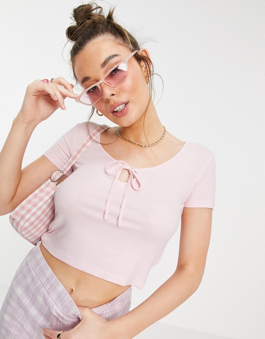 Brave Soul marcela cropped t-shirt with tie-Pink