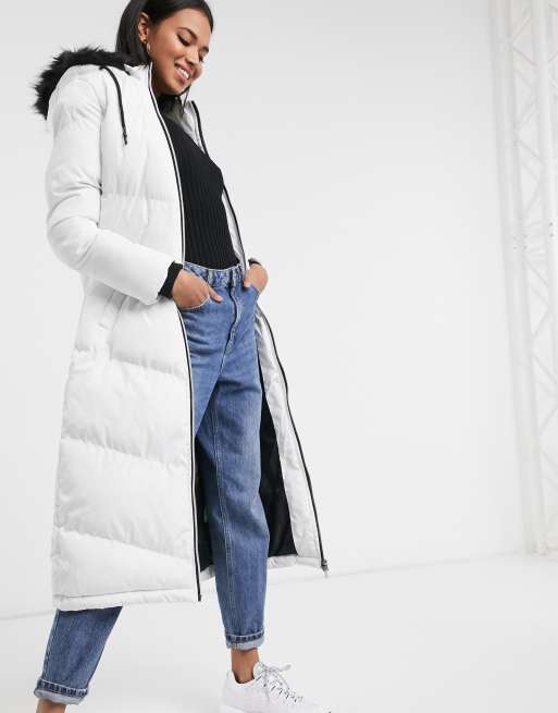 Brave Soul marcella long padded parka jacket with faux fur trim hood