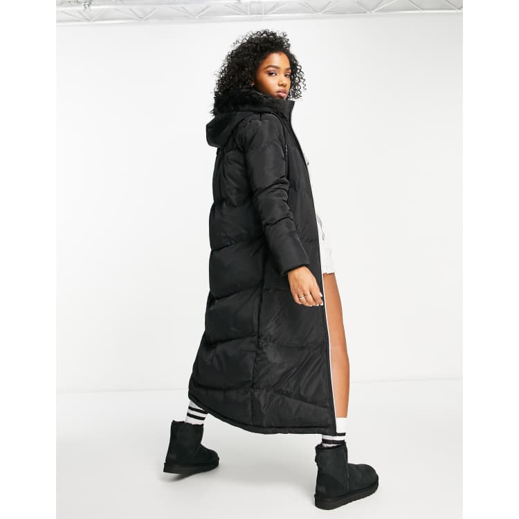 Brave soul petite longline puffer store jacket with faux fur trim hood