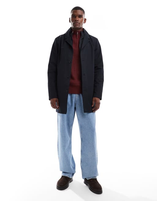 Brave Soul – Marinblå, kort trenchcoat med krage, 2 av 5