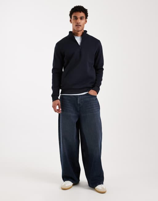 Brave Soul - Marineblå sweatshirt med kvart lynlås og ståkrave, 2 af 5