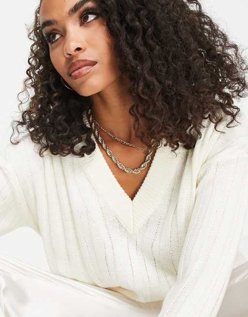 Brave Soul Martha ribbed v neck jumper in cream, 3 of 4