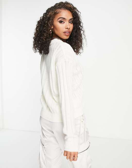 Brave Soul Martha ribbed v neck jumper in cream, 4 of 4