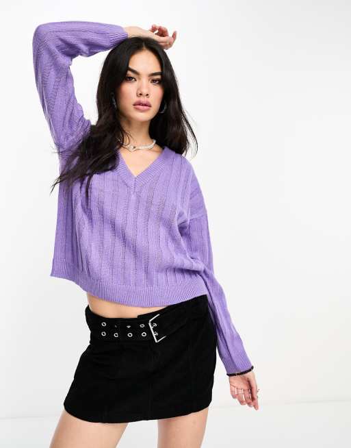 Brave Soul martha ribbed v neck jumper in lavender | ASOS