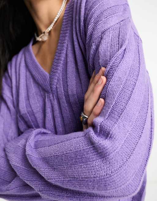 Brave Soul Martha ribbed v neck jumper in lavender, 4 of 4