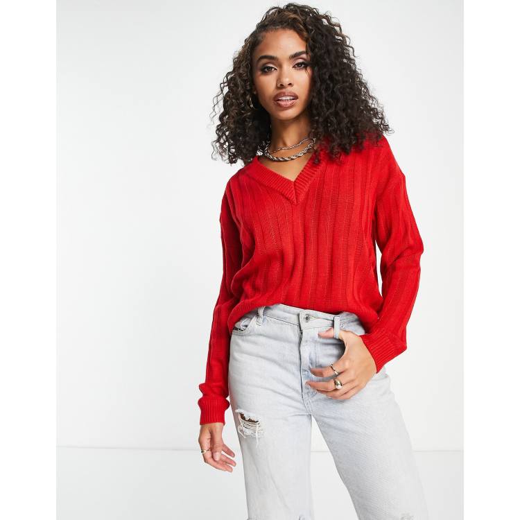 V neck red on sale sweater