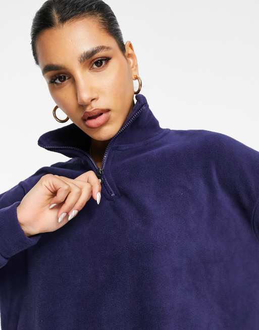 Brave Soul Mary fleece sweater with zip in navy