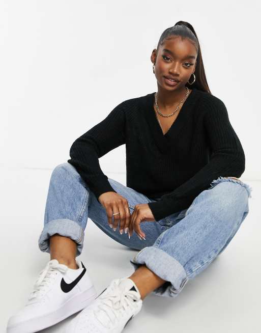 Brave Soul Max – Schwarzer Pullover mit V-Ausschnitt