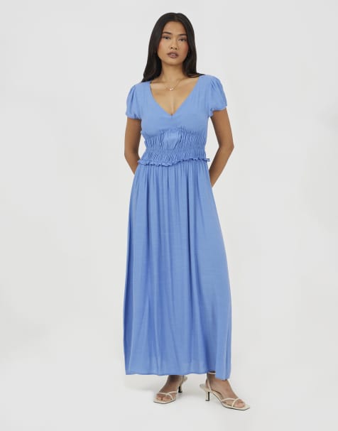 Brave Soul maxi jurk met korte mouwen en smok in blauw - view 1