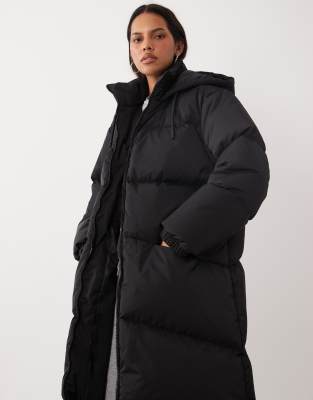 Brave Soul Maxi Length Puffer Coat In Black