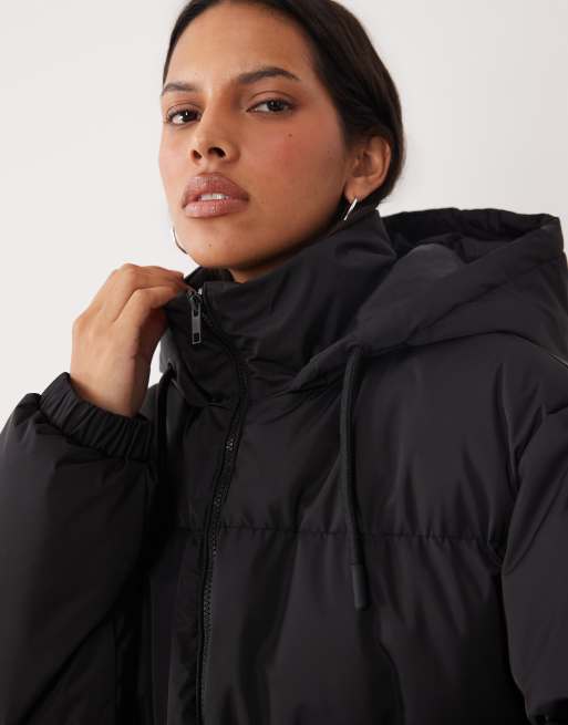 Brave Soul maxi length puffer coat in black, 3 of 4