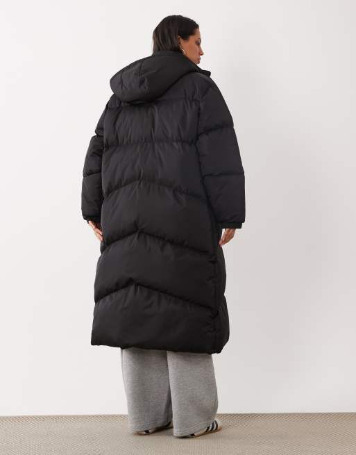Brave Soul maxi length puffer coat in black, 4 of 4