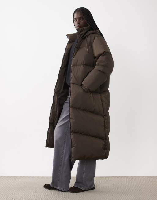 Brave Soul maxi length puffer coat in chocolate brown, 2 of 4