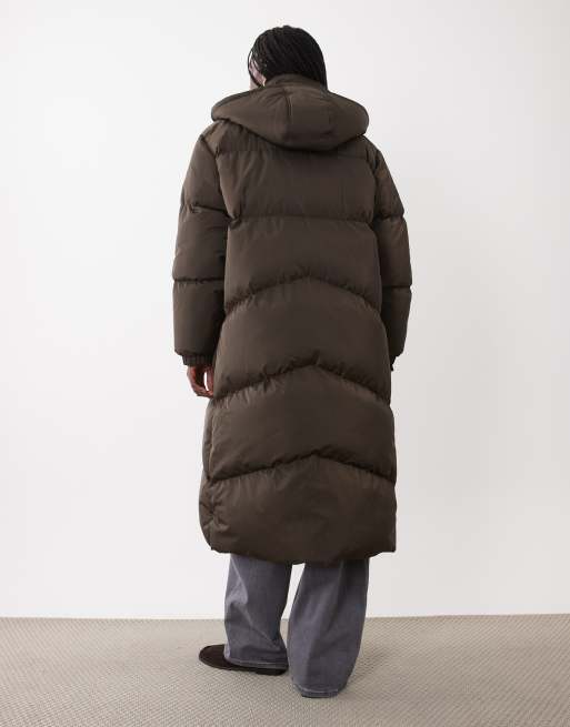 Brave Soul maxi length puffer coat in chocolate brown, 4 of 4