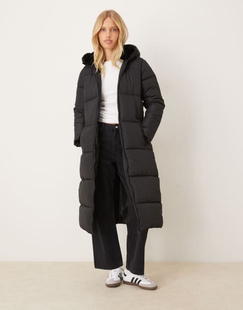 Brave Soul Maxi padded jacket with split hood in black