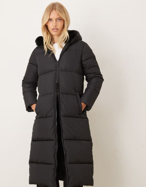 Brave Soul Maxi padded jacket with split hood in black ASOS