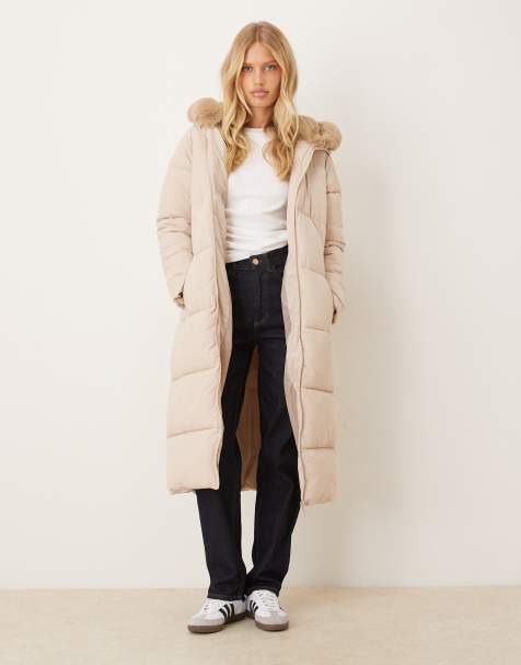 Brave Soul Maxi padded jacket with split hood in cream - view 1