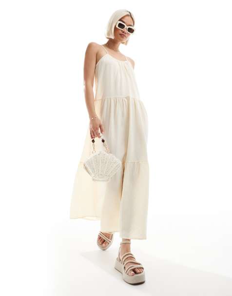 Brave Soul – Maxi-Riemchenkleid in Buttermilchgelb mit gesmoktem Detail - view 1