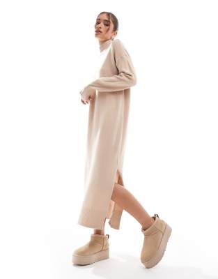 Brave Soul - Maxi-Strickkleid in Keksbeige mit Oversize-Schnitt-Neutral