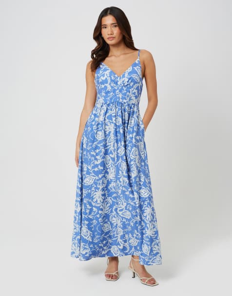 Brave Soul – Maxikleid in Blau mit Blumenmuster und Riemchenträgern - view 1