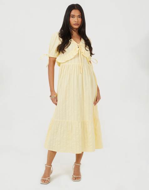Brave Soul – Maxikleid in Gelb mit Puffärmeln, Bindedetail und Rüschendetails - view 1