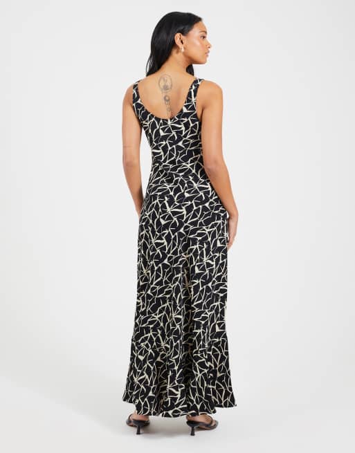 Brave Soul – Maxikleid in Schwarz mit Riemchenträgern, Blumenmuster und U-Ausschnitt, 3 von 4