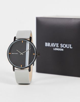 Brave Soul Mens leather strap watch with stripe face detail