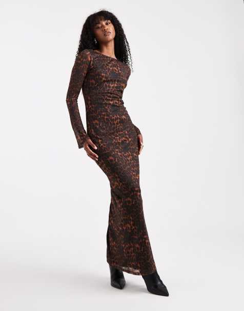 Brave Soul - Mesh maxi jurk met lange mouwen in luipaardprint - view 1