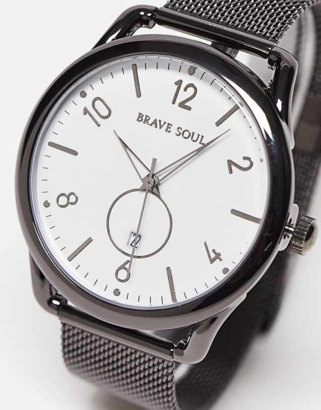 Brave Soul mesh strap watch in gunmetal tone