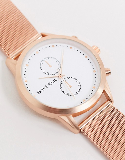 Brave Soul mesh watch in rose gold