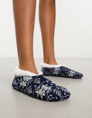 Brave Soul mia cosy footsie socks in navy snowflake