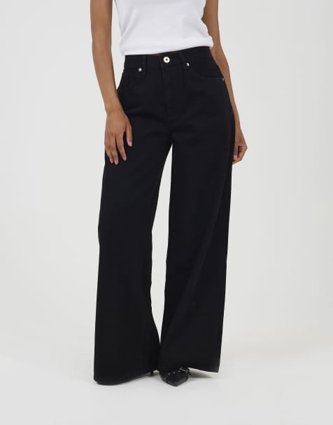 Brave Soul Mid rise wide leg jeans in black - view 1