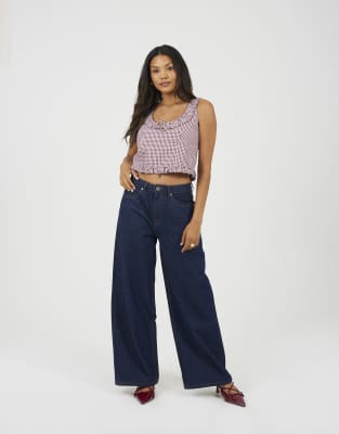 Brave Soul Mid rise wide leg jeans in indigo-Navy