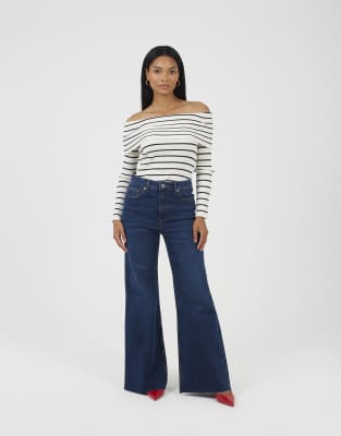 Brave Soul Mid rise wide leg jeans in mid blue