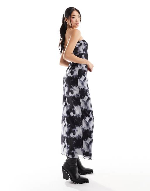 Brave Soul - Midi bandeau-jurk van mesh met print in zwart