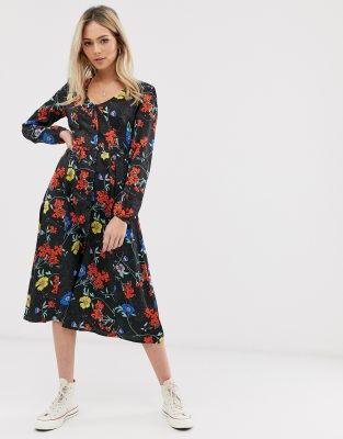 bright floral midi dress