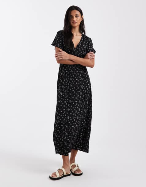 Brave Soul – Midi-Freizeitkleid in Schwarz mit Blümchenmuster - view 1