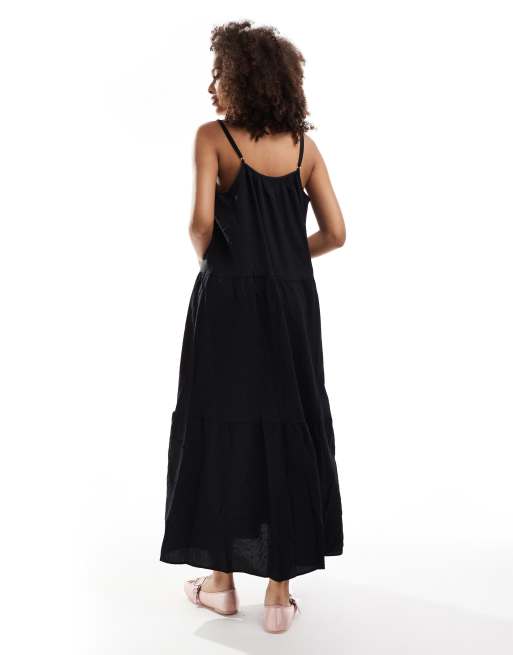 Brave Soul – Midi-Hängerkleid in Schwarz mit Riemchenträgern, 4 von 4