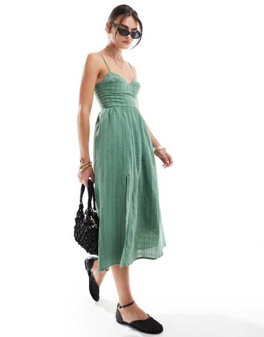 Brave Soul - Midi jurk met splitdetail in mineraalgroen