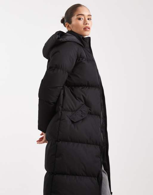 Brave Soul midi puffer coat in black