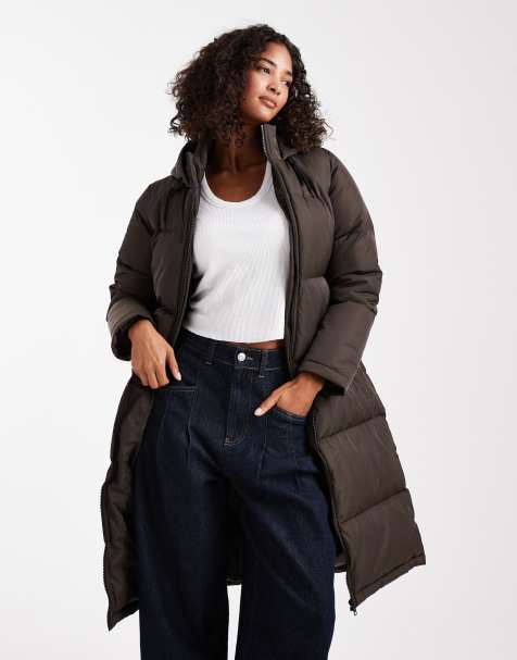 Brave Soul midi puffer coat in brown - view 1