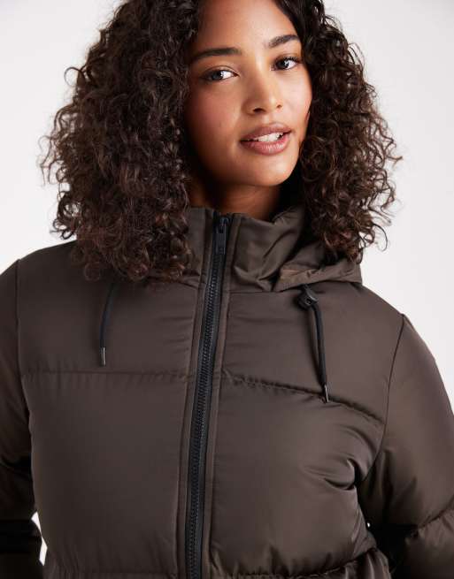 Parka Brave Soul Puffer Jacket Brown Brave Soul Midi Puffer Coat - Main Image