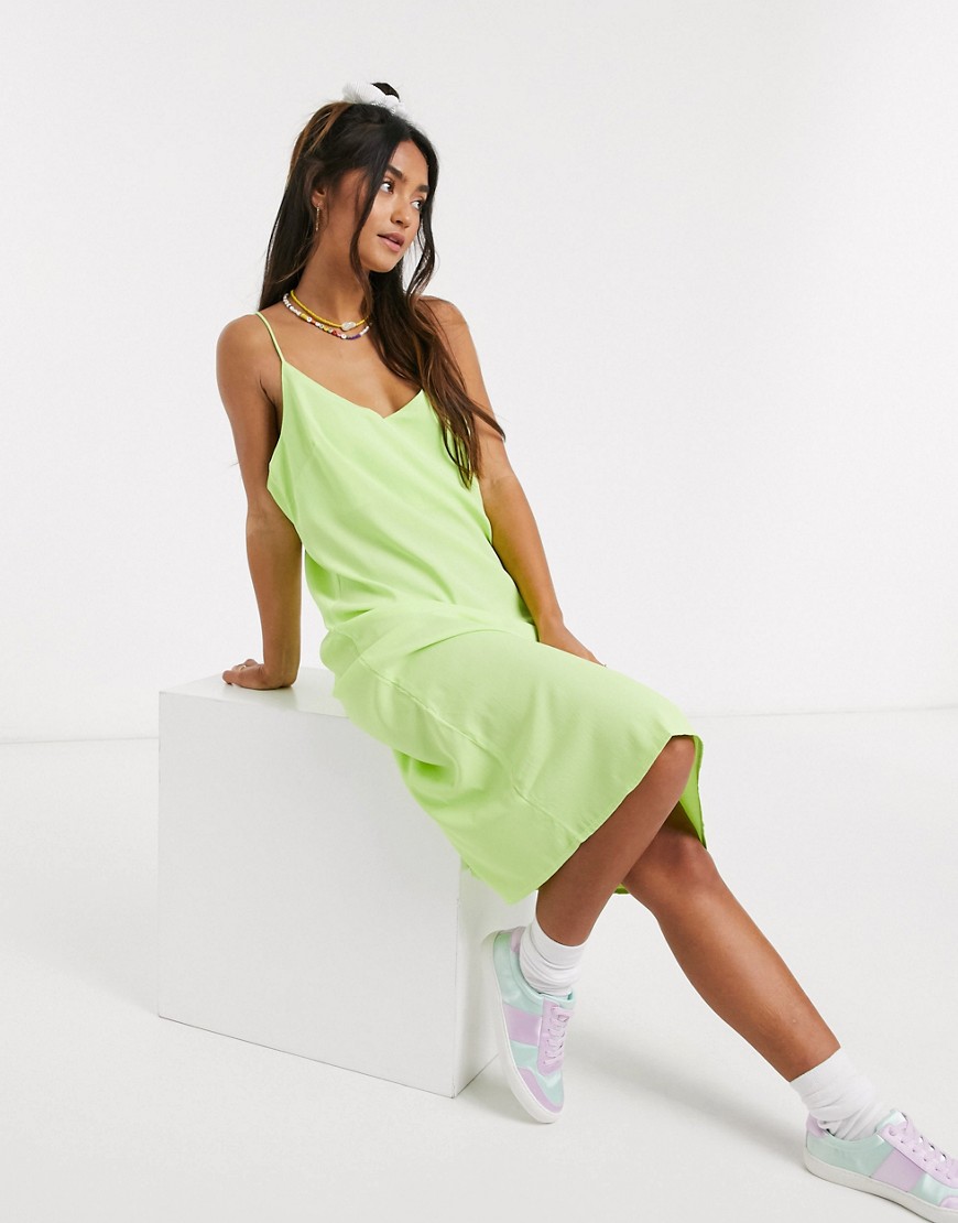 Brave Soul Midi Slip Dress In Lime-green