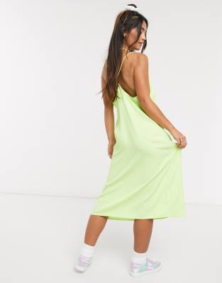 green slip dress midi